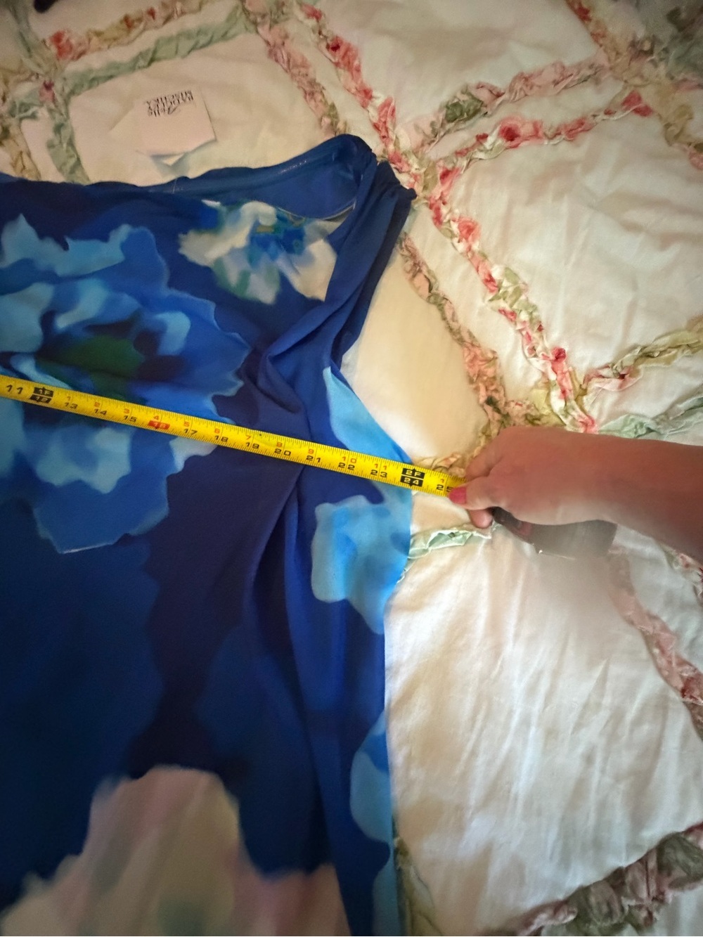 Badgley Mischka Royal Blue One-Shoulder wedding guest cocktail Floral Dress - Picture 6 of 7